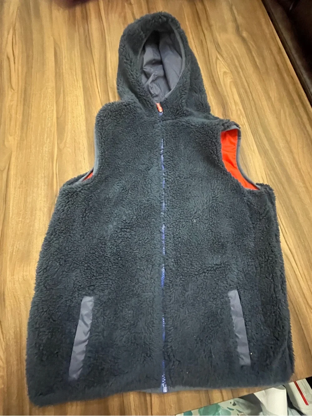 Mini Boden Hooded Colorblock Puffer Vest - Red and Blue 13-14Y